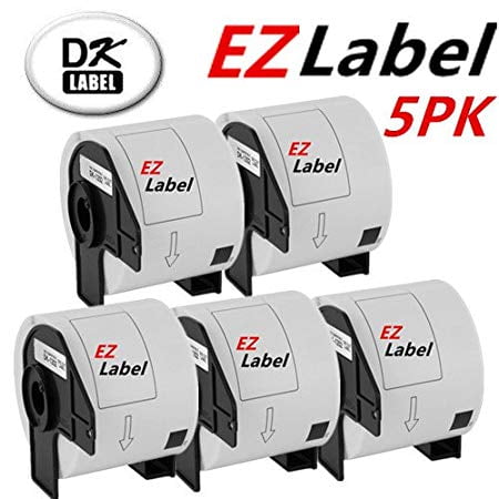 5 Rouleaux EZlabel Brother DK1202 Compatible Blanc 2.4 Pouces x 3.9 Pouces (62mm x 100mm) Étiquette (300 Étiquettes/rouleau) avec Cartouche