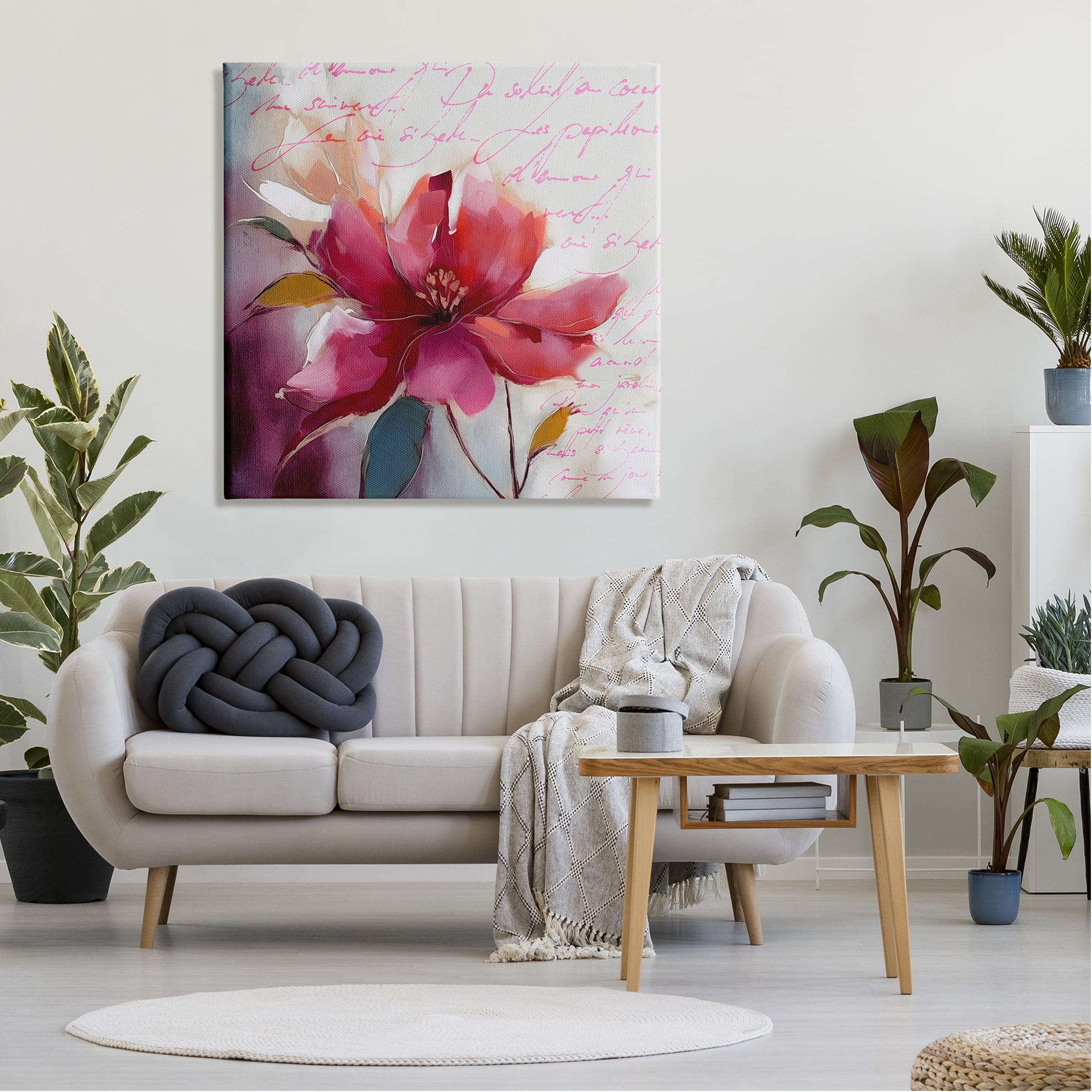 Stupell Industries Red Vintage Bloom Botanical & Floral Painting Gallery Wrapped Canvas Art Print Wall Art, 36 x 36