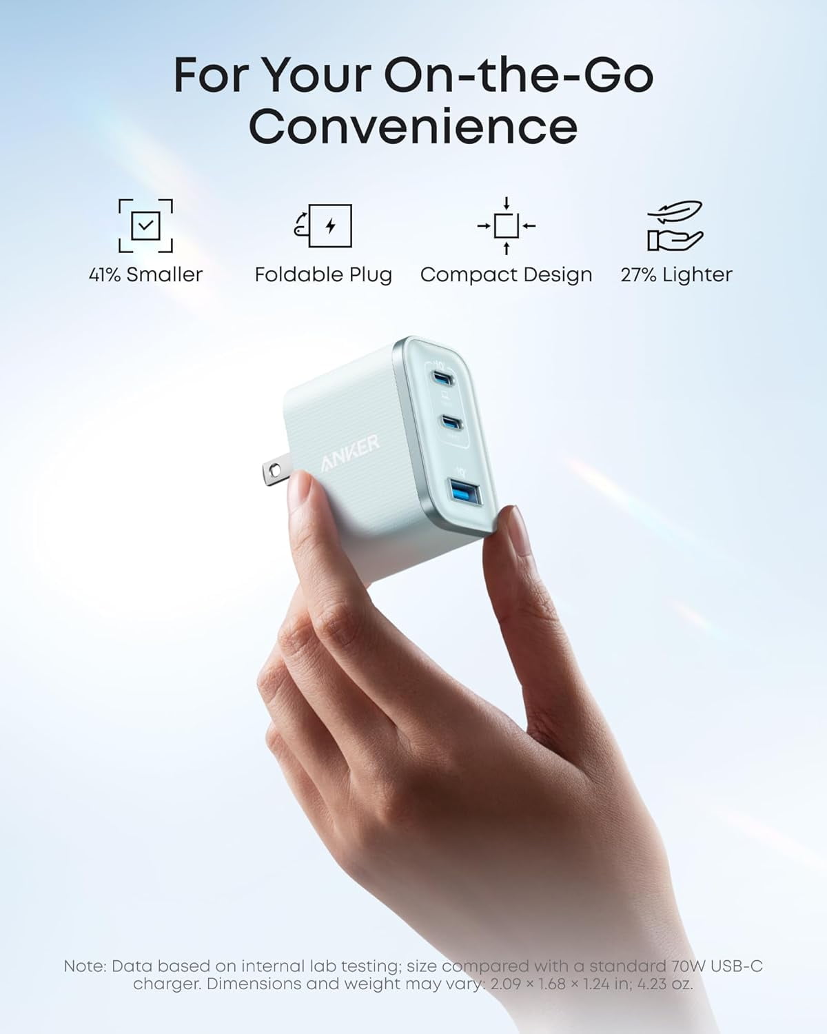 Anker Nano Charger, Ultra-Fast 70W Output 3-Port USB C Charger Block, Fast Charging, Compact and Stylish,
