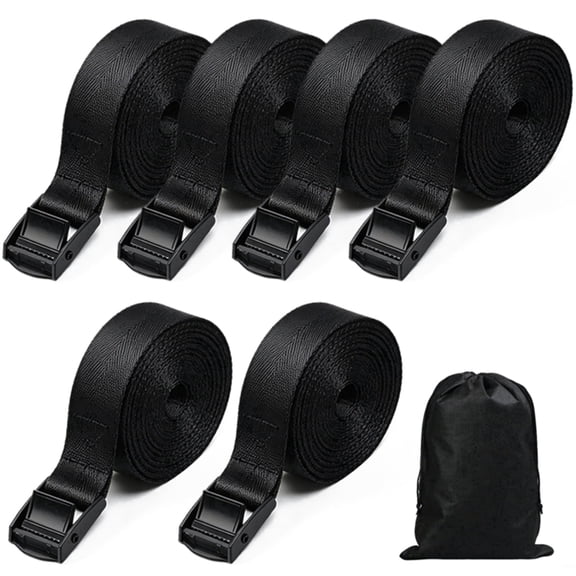 6 Pcs Black Cam Buckle Tie Down Straps, Adjustable Lashing Belts, Heavy Duty Fastening Straps for Cargo Luggage, Come with Storage Drawstring Bag