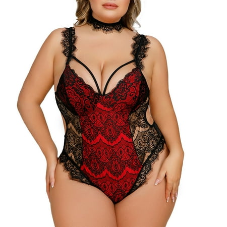 

Lingerie For Women Naughty Play Nightgowns V Neck Lace Trim Sleepwear Lace Bodysuit