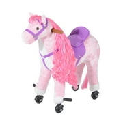 Angle View: Romacci Kids Plush Mechanical Walking Ride On Horse Toy with Wheels - Pink
