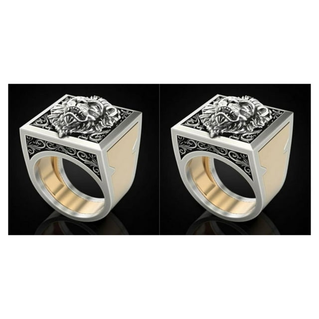 relayinert Men's Combination Rings Vintage Lion Ring Jewelry Rings Hop Gift Hip Punk No 7 2Set