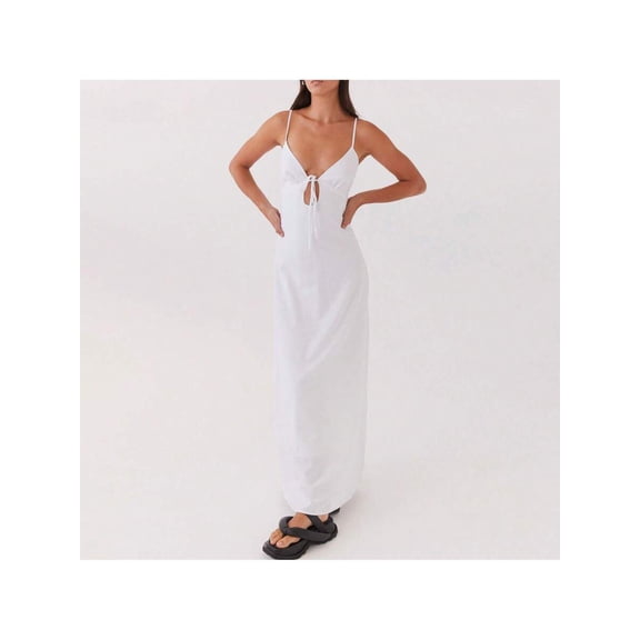 Sleeveless Spaghetti‑Strap Long Dress With Front Tie‑Up and Back Cutout, Loose‑Fit Summer Dress for Women