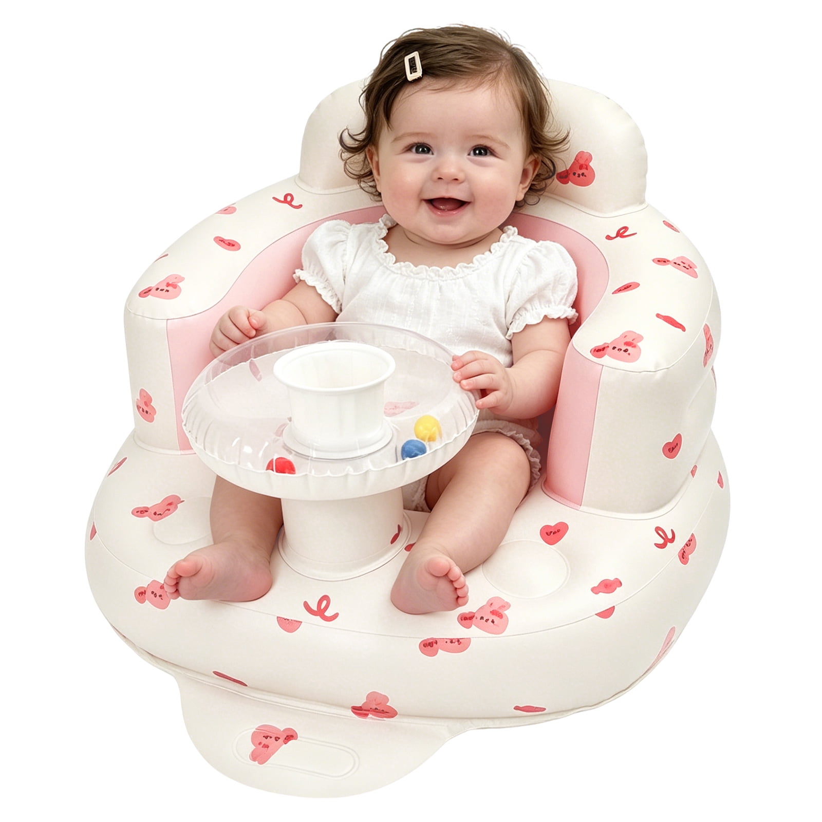 RoamReady Inflatable Baby Seat with Tray & Built-In Pump, Portable Sit-Up Floor Chair for Babies 3 Months and Up, Rabbit