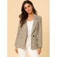 thumbnail image 2 of Blazers para mujer Chaqueta tipo blazer a cuadros con solapa con muesca Boyfriend Caqui M, 2 of 6