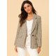 thumbnail image 2 of Blazers para mujer Chaqueta tipo blazer a cuadros con solapa con muesca Boyfriend Caqui M, 2 of 6