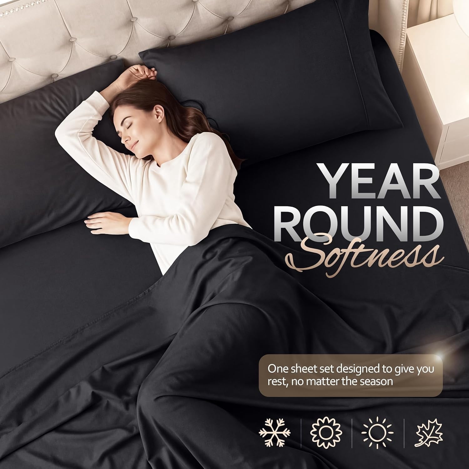 Beddora King Size Bed Sheet Set in Black– 4 Piece Microfiber Sheets, Ultra-Soft, Deep Pocket, Wrinkle-Resistant, Easy Care, Adult