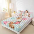 thumbnail image 4 of Feelyou Pink Christmas Socks Full Size Sheets for Child, Cartoon Xmas Tree Bed Sheets, Green Stripes Geometric Sheet Sets, Luxury Bedroom Decor, 4pcs, 4 of 7