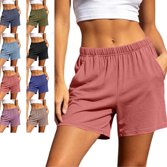 MLCDZ Womens Bermuda Shorts Elastic Waist Athletic Loose Running Comfy Long Yoga Shorts with Pockets Summer Golf Workout Holiday Short Pants