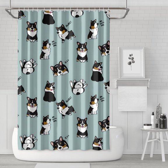 Black Corgi Shower Curtain 72"x72" ,Bathroom Decorative Shower Curtains Set with 12 Hooks,Modern Waterproof Washable Shower Curtain