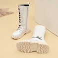 thumbnail image 6 of Girls Leather Riding Knee High Boots with Side Zipper Fashion Round Toe Comfortable Low Heel Lace Up Combat Boots Lug Sole Motorcycle Boots Little Kid/Big Kid, 6 of 8