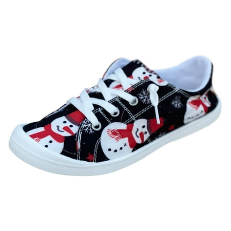 

Christmas Print Loafers for Women Canvas Flat Shoes Soft Vulcanize Casual Shoes Ladies Shoes Women casual shoes Canvas Black