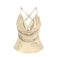 thumbnail image 4 of SSZMDLB Women Sleeveless V Neck Tank Top Satin Solid Slim Fit Elegant Party Blouse Casual Summer Tops Dressy Basic Tee Shirt Date Night Outfits, Beige XL, 4 of 8