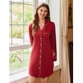 thumbnail image 3 of Ekouaer Womens Long Sleeve Nightgown Button Front Sleepshirt Boyfriend Pajama Dress, 3 of 7