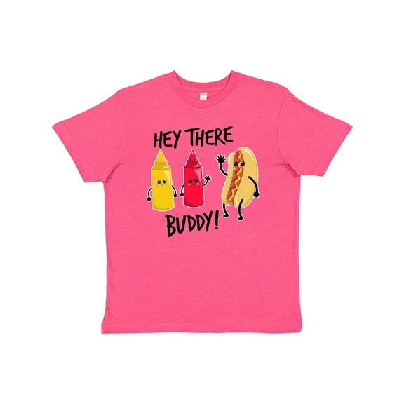 Inktastic Hey There Buddy with Ketchup Mustard and Hot Dog Youth T-Shirt