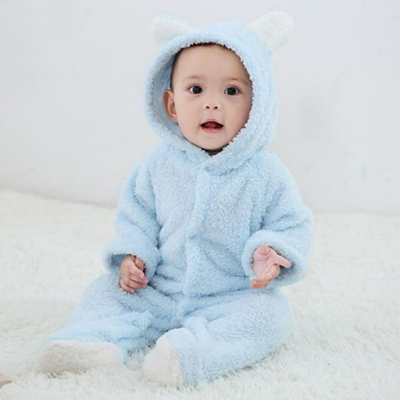 Usaibhir Newborn Baby Bear Outfit Solid Color Stitching Bag Feet Bodysuit Infant One Piece Hooded Romper Outerwear Winter Snowsuit Clothes