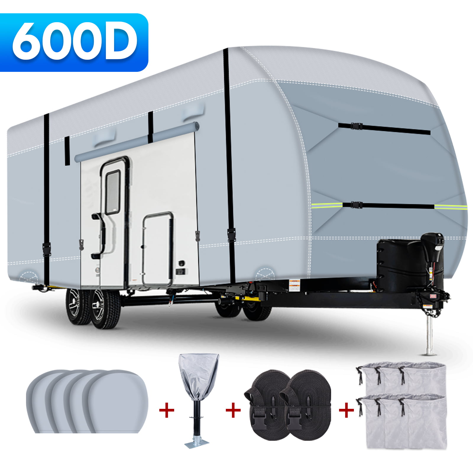 Upgraded Travel Trailer RV Cover Non-Woven Fabric Anti-Aging Waterproof Durable Design Fits 24’ 27’ TT RV Camper with Various Accessories 