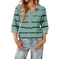 thumbnail image 2 of Garbnen Womens 3/4 Length Sleeve Tops Fashion Striped Womens Henley Tops Spring Summer Half Sleeve Button Women's Tunic Tops, 2 of 4