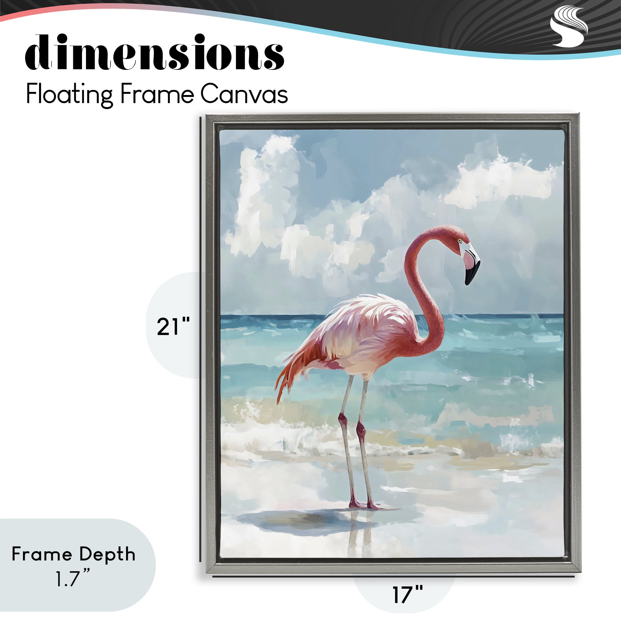Stupell Industries Flamingo At Shore Gray Framed Floater Canvas Wall Art, design by The Prints Vibe