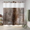 thumbnail image 6 of No Hook Shower Curtain, Brown Shower Curtains for Bathroom with See Through Top Window, Retro Oil Painting Modern Abstract Art Aesthetics Waterproof & Washable Bath Curtain 66"x72", 6 of 9