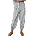 thumbnail image 2 of WXLWZYWL Womens Casual Pants Wide Leg Baggy Tapered Capri Drawstring Elastic Waist Ankle Trousers with Pockets, 2 of 4