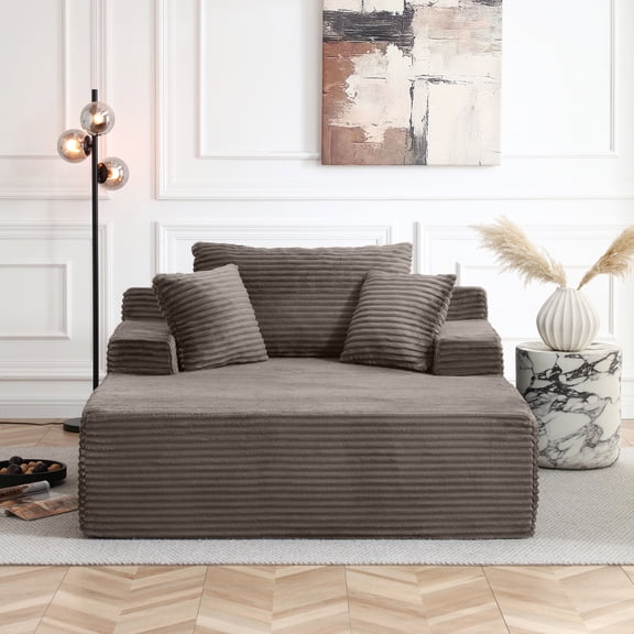 Vanress 56" W Chaise Lounge Chair Indoor, Oversized Corduroy Upholstered Boneless Sofa, Deep Seat Reading Chairs Sleeper Couch, Cloud Sofas Couches for Living Room Bedroom, No Assembly, Camel