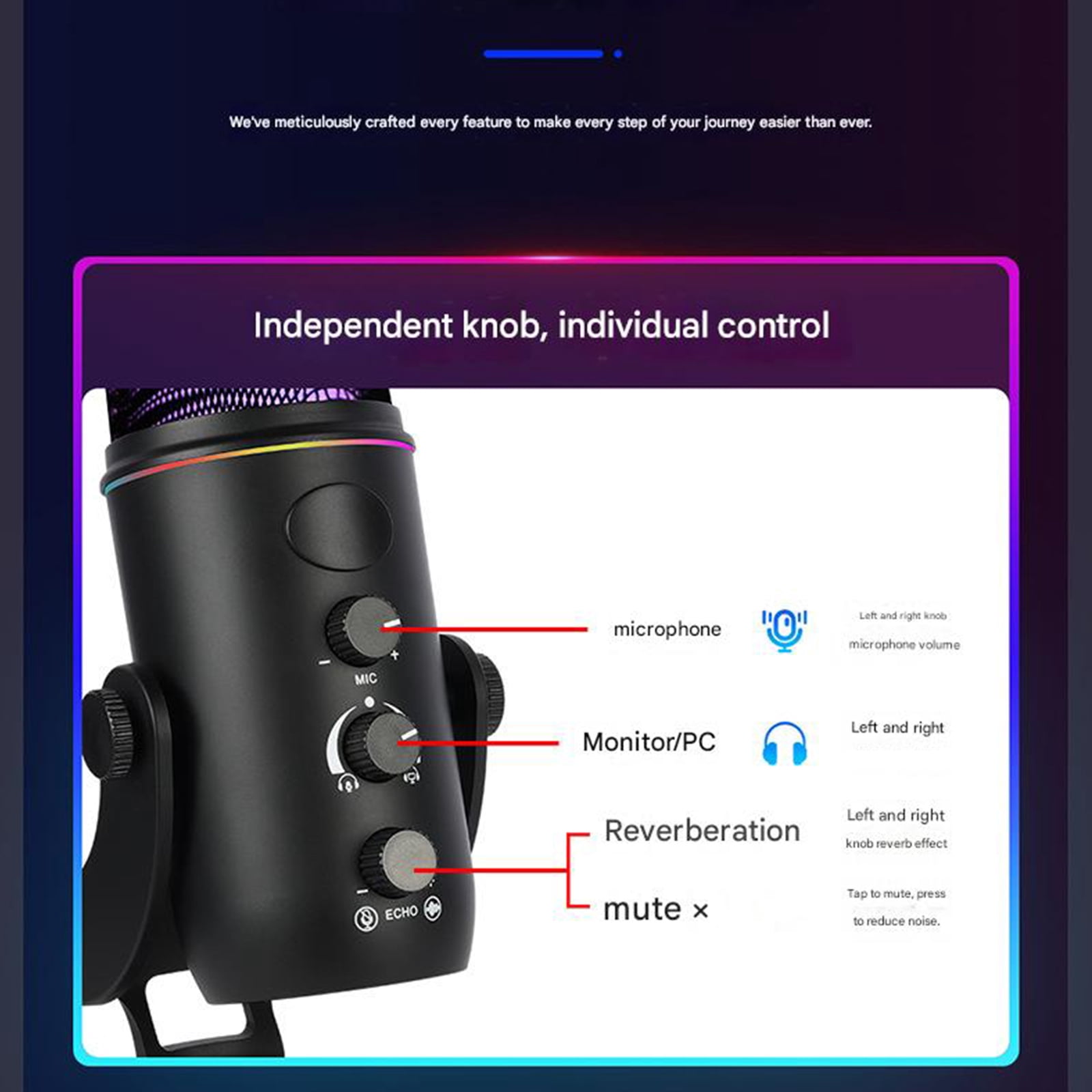 Professional USB Condenser Microphones with Advanced Noise Reduction and Volumes Control Plugs and Play for Mobile Gaming Streaming Podcasts