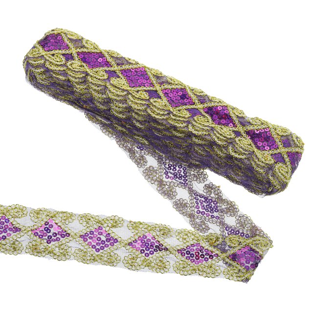 Cinta de Borde de Lentejuelas de 11 Yardas 2.4 Pulgadas con Borde Dorado para Manualidades, Costura, Ropa, Decoración de Fiestas en Casa, Púrpura Oscuro