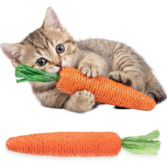 2-Pack Kitten Teething Toy – Natural Sisal Chew Toy, Orange Carrot Interactive Kicker for Indoor Cats