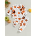 thumbnail image 2 of Liacowi 2Pcs Baby Halloween Outfits Toddler Boys Girls Fall Clothes Long Sleeve Pumpkin Print Sweatshirt + Elastic Waist Pants Set 0-3 Years, 2 of 8