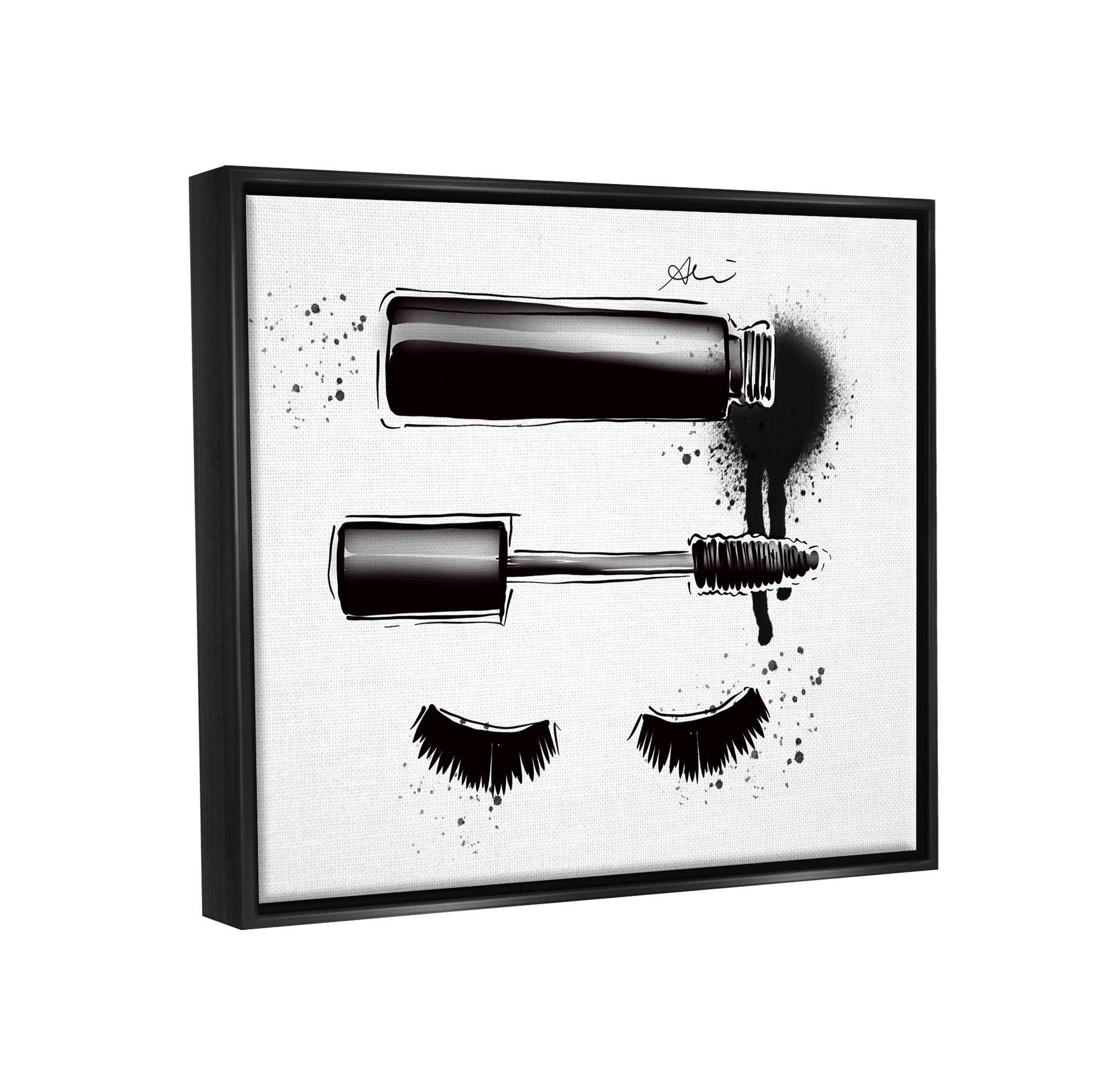 Stupell Industries Glam Mascara Lashes Makeup Graphic Art Jet Black Floating Framed Canvas Print Wall Art, Design by Alison Petrie