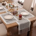 thumbnail image 2 of MeyJey Table Runner and Placemats Set of 4, Washable Fabric Rectangle Dining Table Mats with Tassels for Dining Tables, Kitchen, Gray, 2 of 10