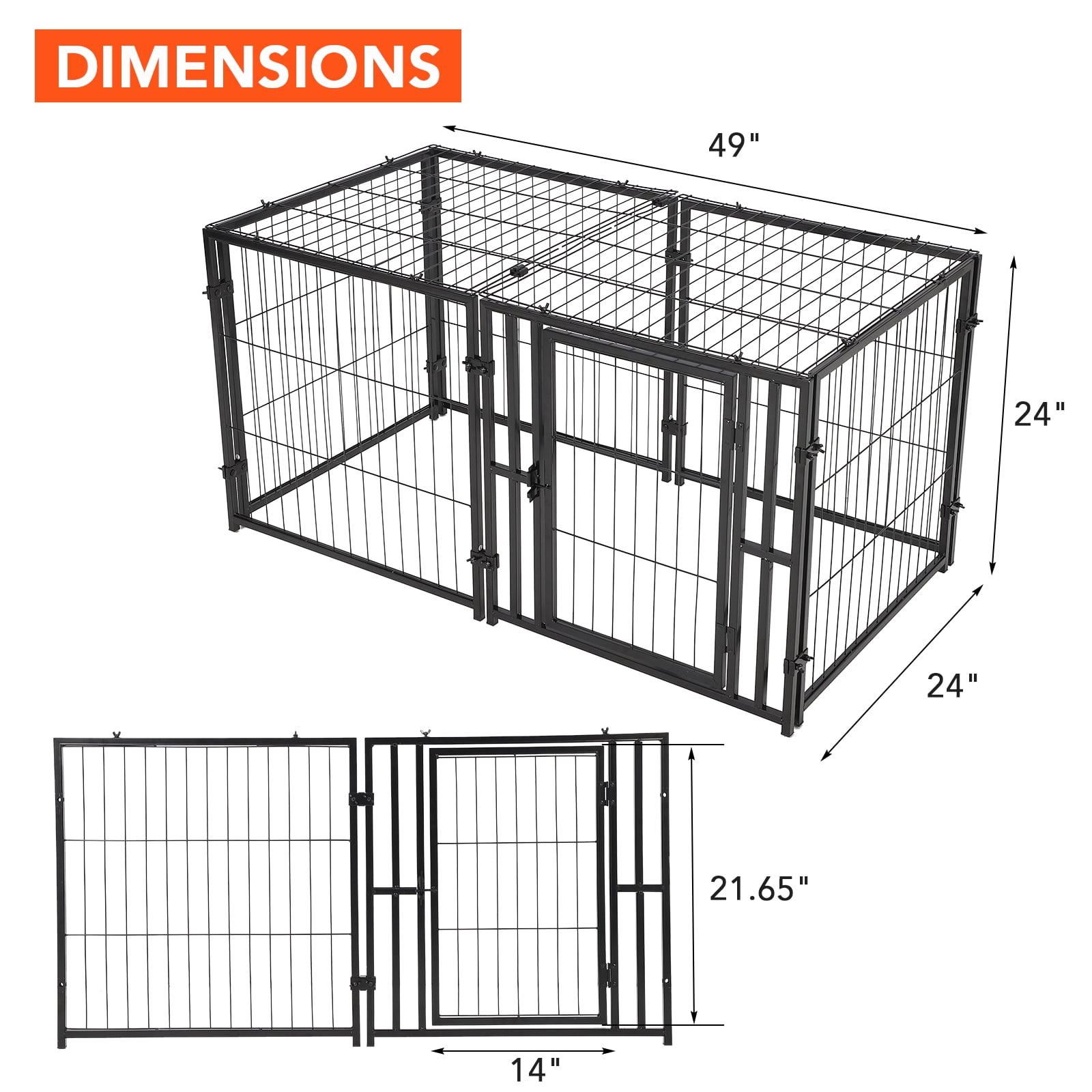 48" Heavy Duty Dog Crate - Escape-Proof Steel Cage with Double Doors & Wheels