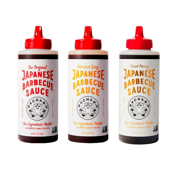 Bachan's Japanese Barbecue Sauce, 3 17 oz Bottles - 1 Original, 1 Sweet Honey, 1 Hot and Spicy
