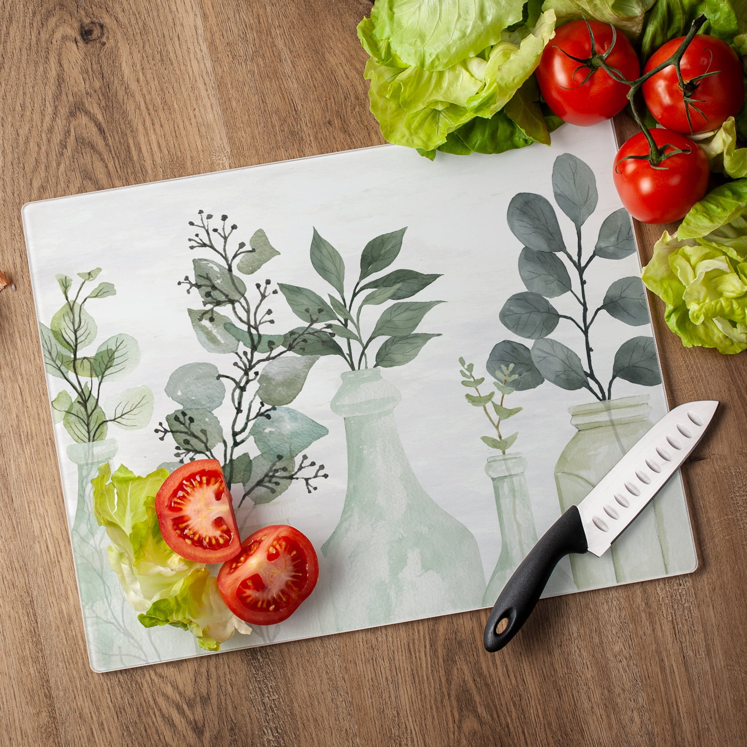 CounterArt Nature's Greenery 3mm Tempered Glass Cutting Board 15" by 12"