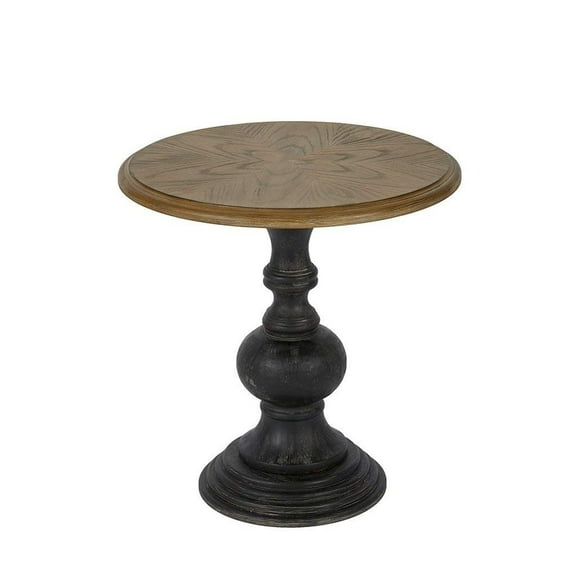 Madison Park Lexi 23" Round Transitional Wood Accent Table in Natural/Black