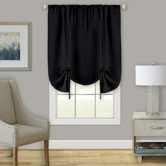 Darcy Black Solid Contemporary Window Curtains: 58" x 63", Tie-Up Shade