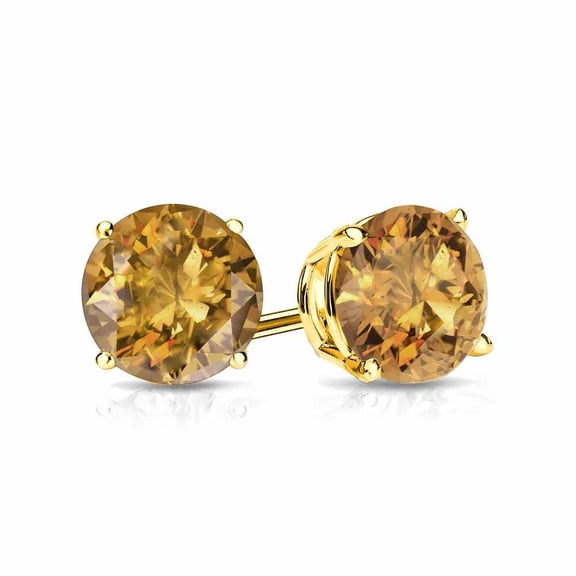 14k Yellow Gold Push Back Round Created Citrine Stud Earrings 4MM for Women Plated by Paris Jewelry
