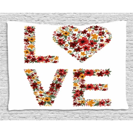 - Valentines Day Decor Tapestry, Garden Fowers Romantic Love Letters Hears Image Couple Theme Print, Wall Hanging for Bedroom Living Room Dorm Decor, 60W X 40L Inches, Multicolor, by Ambesonne