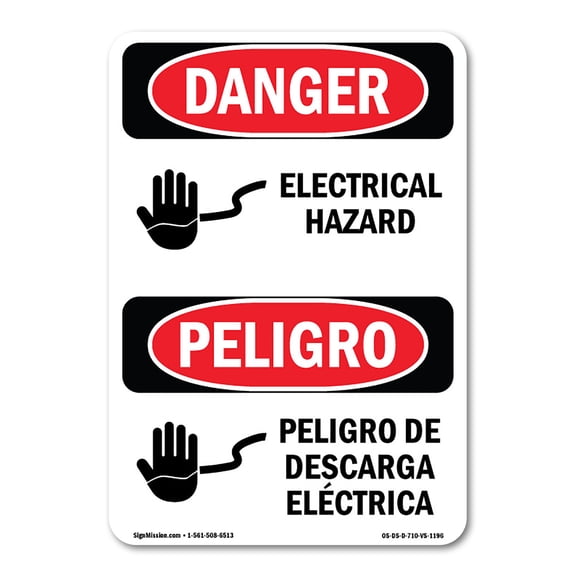 SignMission OS-DS-P-710-VS-1196 Danger Electrical Hazard Bilingual OSHA Plastic Sign