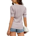 thumbnail image 2 of V-neck Short Sleeve Sweater Womens Crew Neck Pullover Tops Ribbed Knit Sweater Blouse Puff, 2 of 3