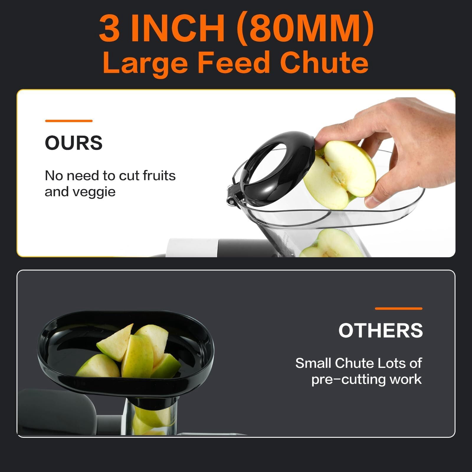 AMZCHEF Slow Juicer 3” Wide Chute, Quiet Masticating Gray Juicer, Easy to Clean