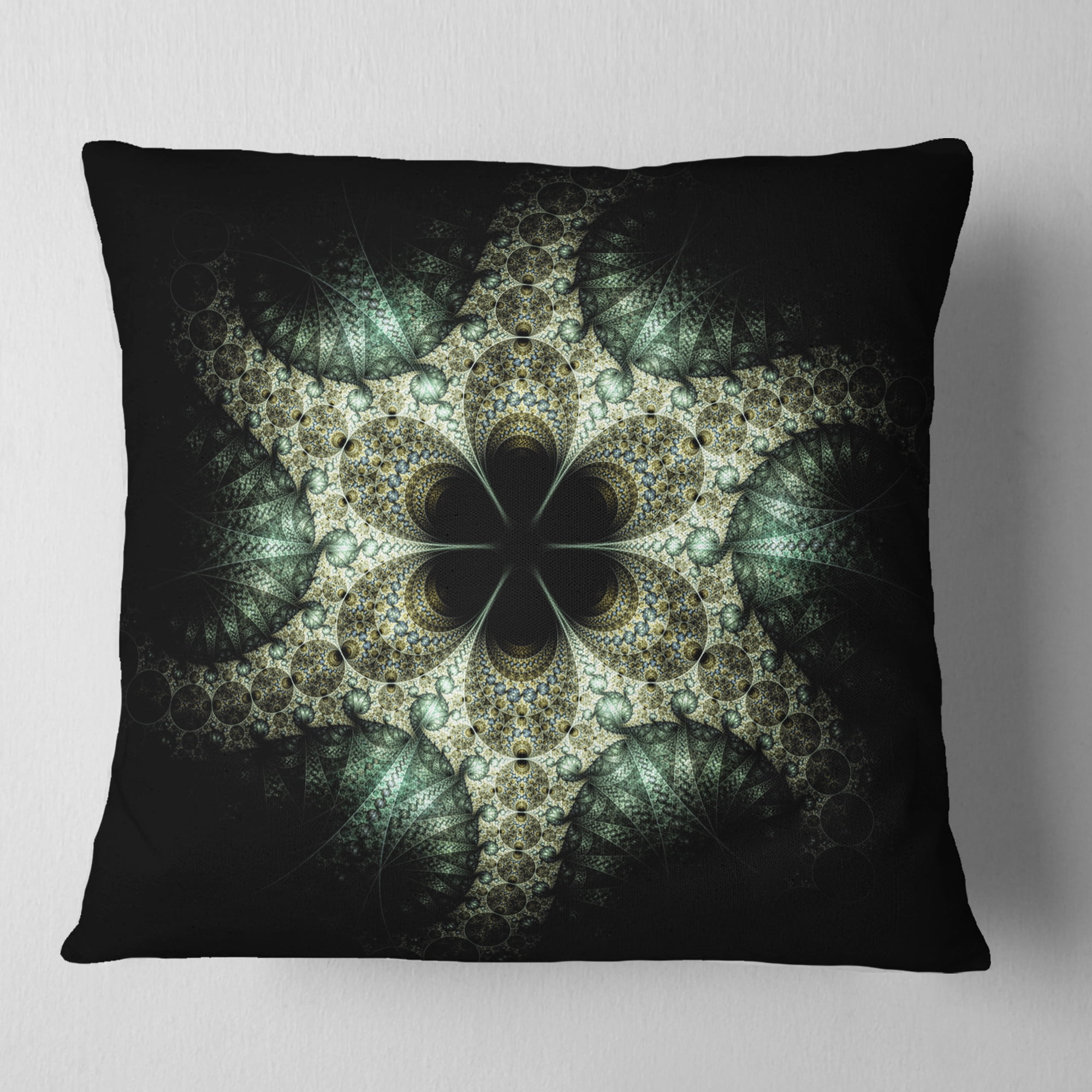 Designart Yellow and Green Fractal Flower - Abstract Throw Pillow - 18x18