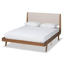 Pemberly Row Beige and Walnut Brown Finished Wood King Size Platform Bed