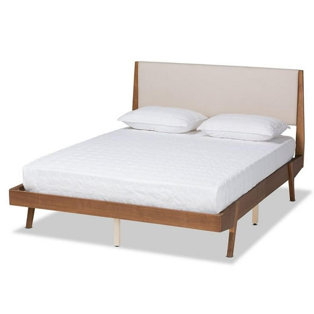Baxton Studio Senna Lit Plateforme Format Double en Bois Fini Beige et Noyer Brun
