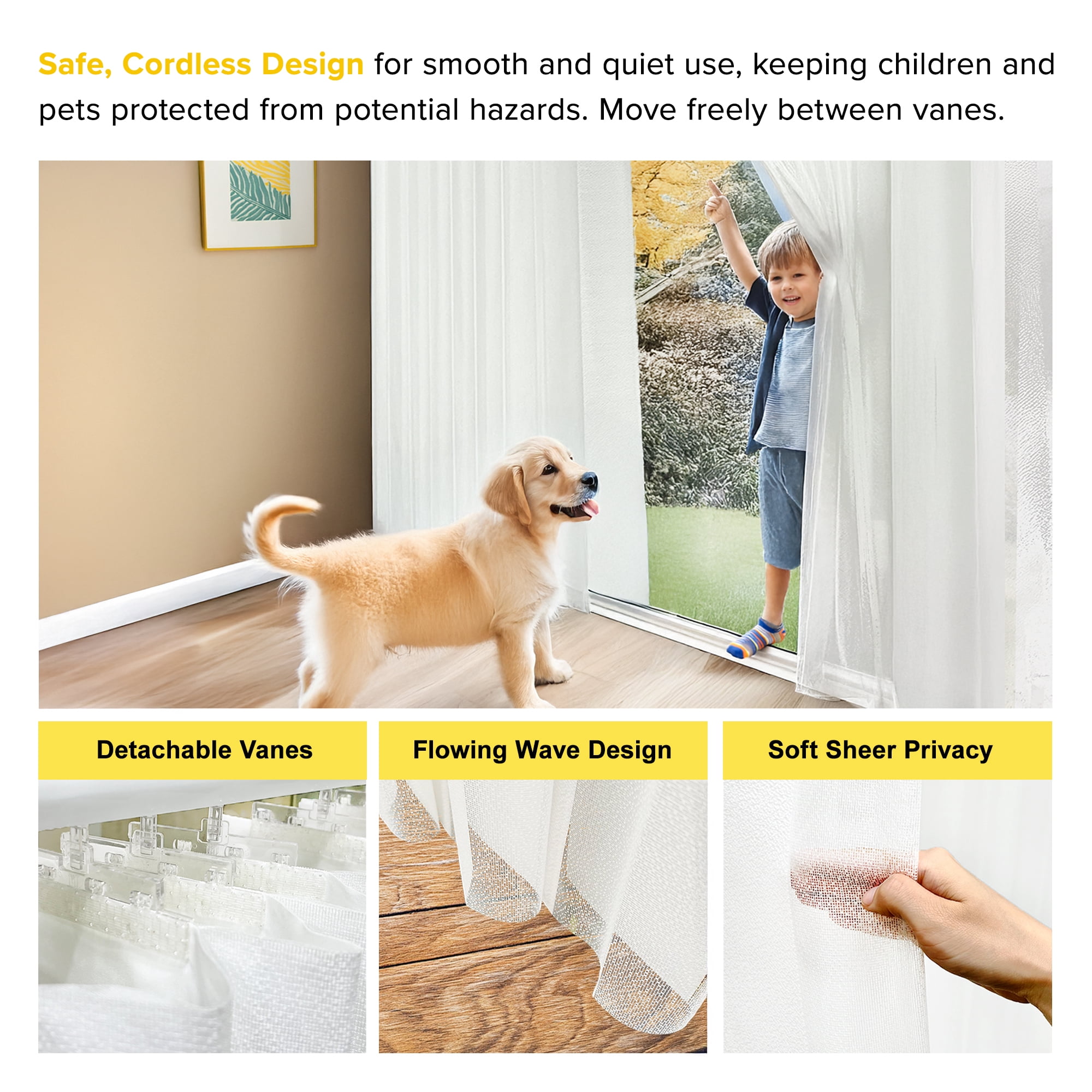 YELLOW BLINDS Light Filtering Sheer Vertical Blinds, Mist White, 78"W x 84"H