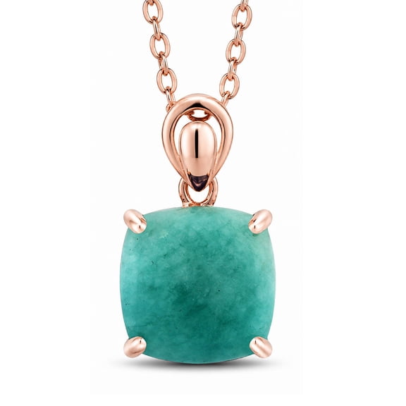 Gem Stone King 8.75 Cttw 10MM Cabochon Cut Square Amazonite Rose Gold Plated 18K Rose Gold Plated Silver Pendan Necklace | With 18-inch Chain