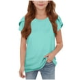 thumbnail image 3 of Jinhomg Summer T Shirt for Big Girl Cute Petal Short Sleeve Shirts Loose Fit Comfy Crew Neck Casual Blouses Toddler Kids 2025 Fashion Tops Green 7 Years, 3 of 8