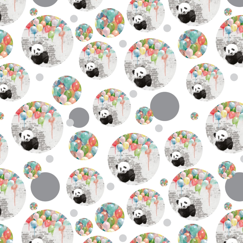 Panda Bear with Colorful Rainbow of Balloons Premium Gift Wrap Wrapping Paper Roll